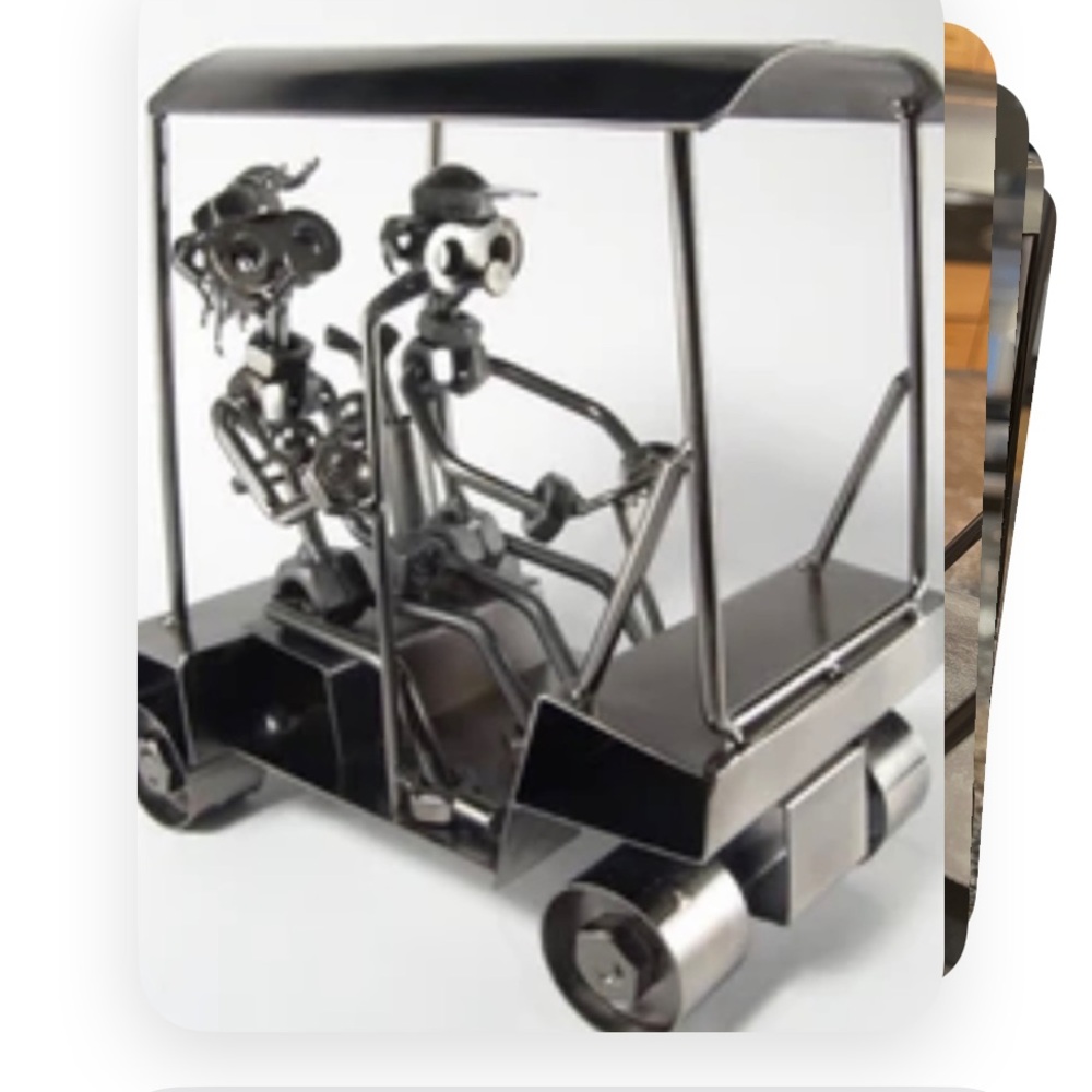 Hinz & Kyntst Metal Sculpture Golf Cart and Golfers Decor